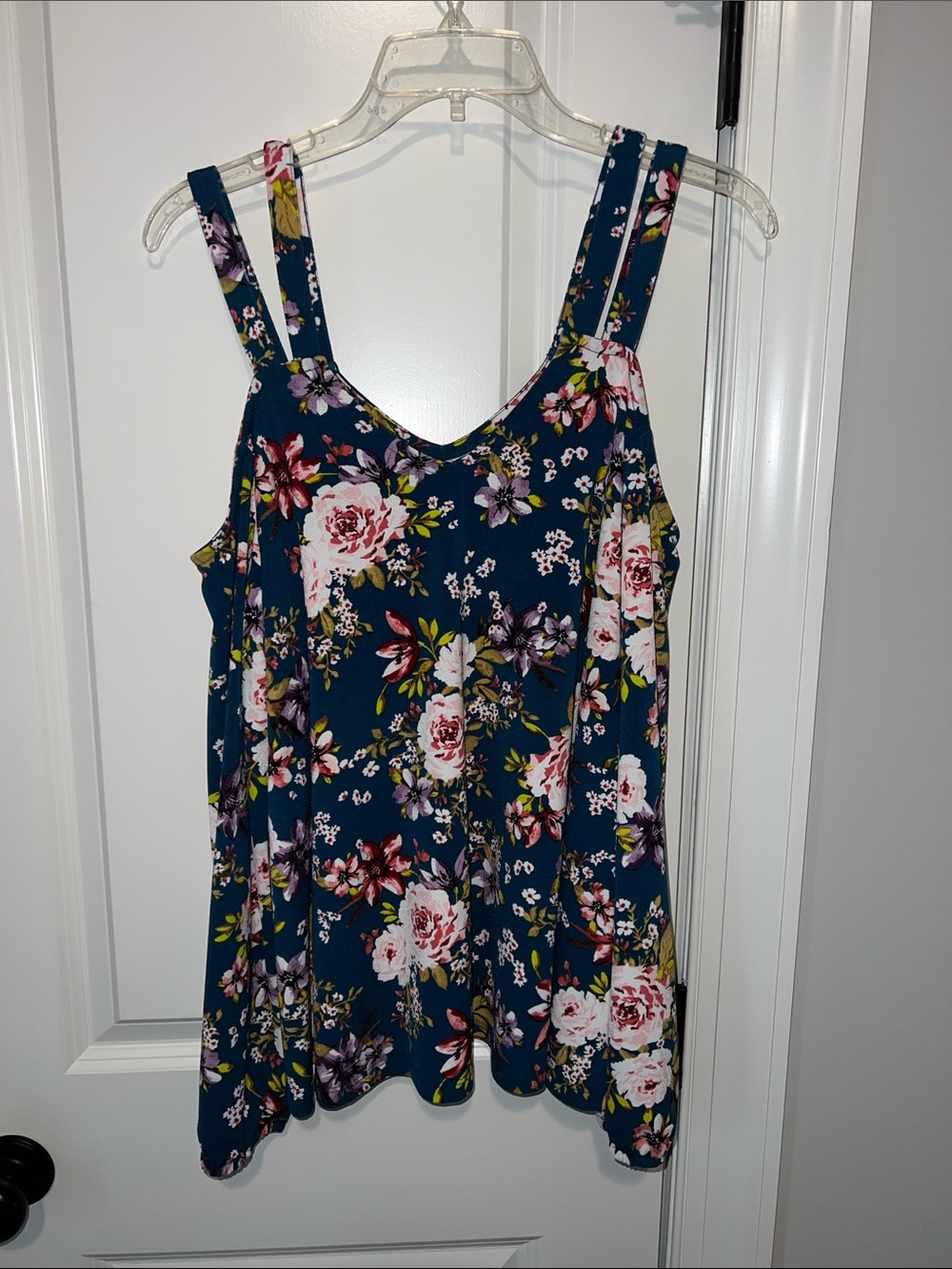 torrid Dark Teal Floral Cold-Shoulder Tunic long sleeve Top size 00 M/L